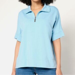 New Peace Love World Zip Mock Neck Short Sleeve Top Dusk Blue size Medium